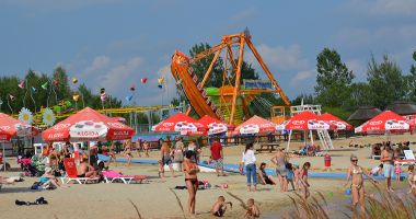 Jurassic Beach at Jura Park Lagoon in Krasierow